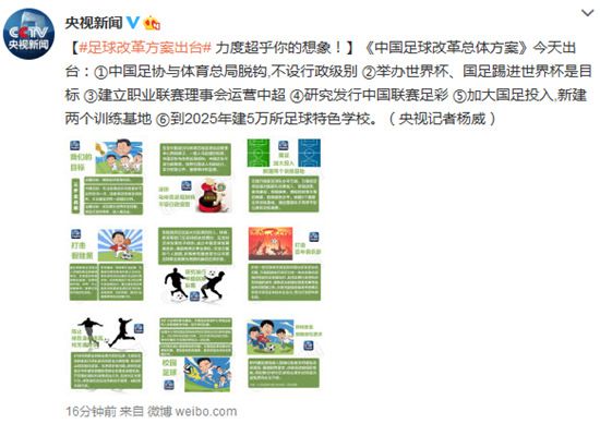中国足球改革总体方案公布 目标踢进世界杯