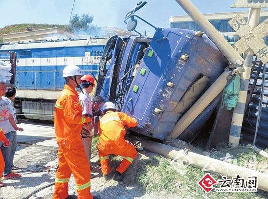 昆明市海口工业园区铁路道口没放安全杆 火车