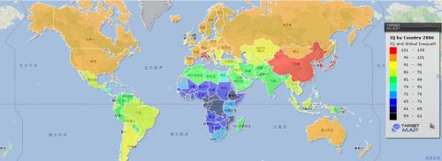 全球智商分布图:中国人、日本人、朝鲜人智商