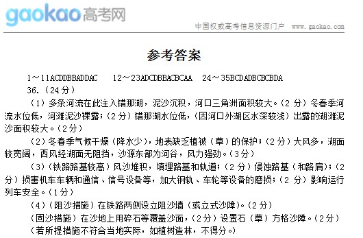 2014年湖南高考文综答案