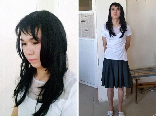 哈萨克斯坦呆萌男子<em>扮女装</em>替女友考试受追捧-
