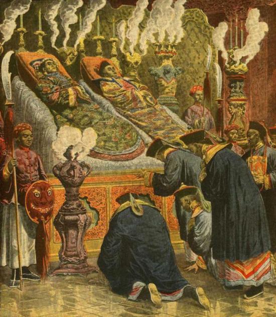 慈禧太后时尚生活罕见彩色照:颐和园赏雪 坐奔