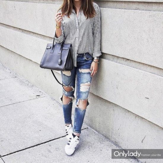 Distressed-Denim-Button-Down-Sneakers