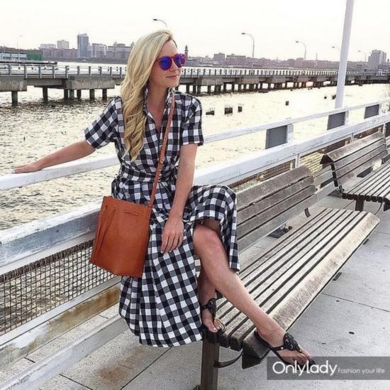 Gingham-Dress-Bucket-Bag-Sandals