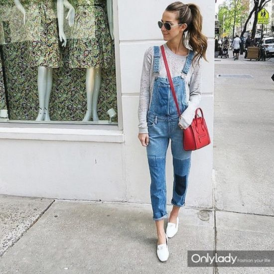 Overalls-Long-Sleeved-Tee-Colorful-Bag-White-Slippers