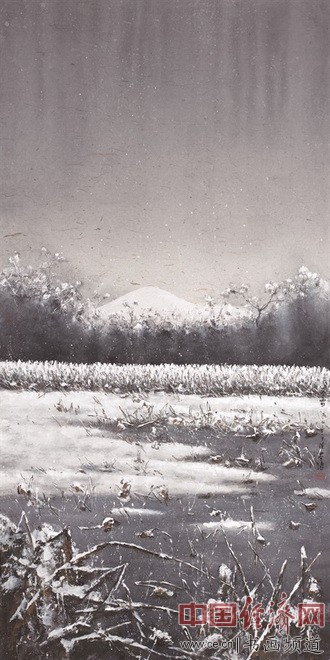 陆春涛水墨画《荷塘系列之冬雪》