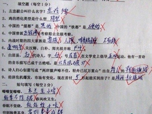 学生被罚抄千遍biang 爆笑作业答案盘点(组图)