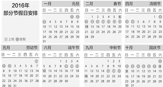 2016年放假安排公布:春节调休7天 除夕不上班