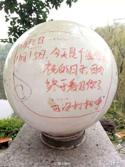 高校男生涂鸦路灯向女生求婚 网友:污染环境(图