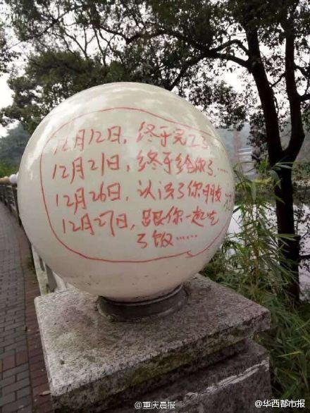 高校男生涂鸦路灯向女生求婚 网友:污染环境(图