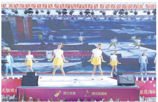 盐城大丰荷兰花海景区进行歌舞演出庆元旦
