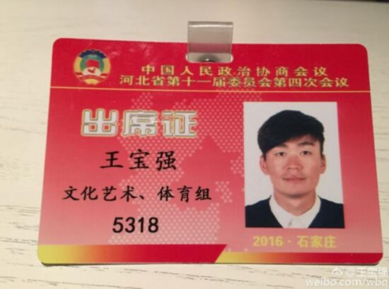 王宝强参加河北省两会 证件照曝光