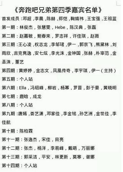 《奔跑吧兄弟》第四季嘉宾名单出炉 揭鹿晗、