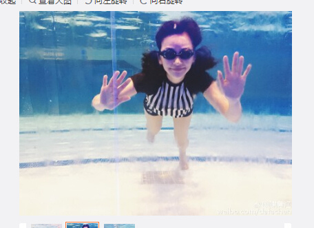 陈意涵微博截图     今日上午,陈意涵通过微博晒出三张自己游泳的