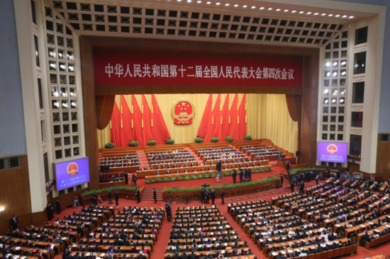 3月16日,第十二届全国人民代表大会第四次会议在北京人民大会堂举行闭幕会。新华社记者 张铖 摄