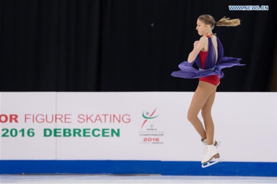 Silver medalist Maria Sotskova of Russia competes during the women's figure skating during the ISU World Junior Figure Skating Championships in Debrecen, Hungary, March 19, 2016.