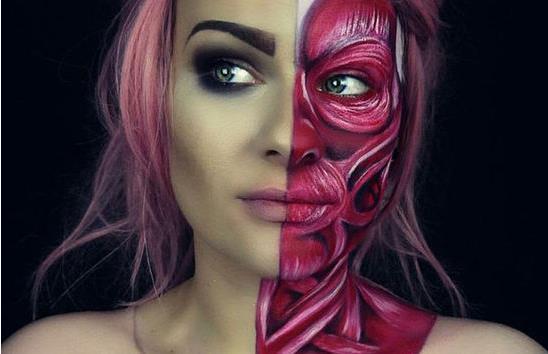 女子高超化妆变漫画人 一张美人脸竟成艳丽骷