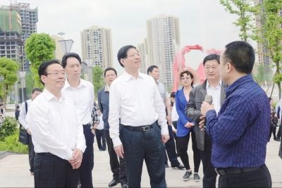 图为崔保华一行(左三)在侯晓春等的陪同下在武胜考察调研.