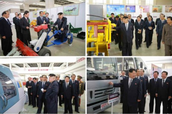  金正恩 穿西装视察机械设备厂 亲身 操作农耕机 