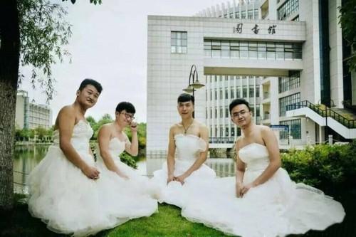 男子穿婚纱向男子表白_表白二维码图片