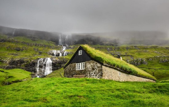 独特的北欧风景观:被草包围的北欧小屋(高清组