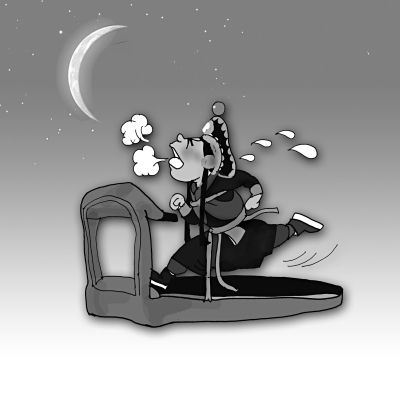 《夜奔》被译为Running in the Night。漫画/王鹏 《夜奔》被译为Running in the Night。漫画/王鹏