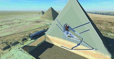 如图所示,已有4500年历史的吉萨金字塔3d剖面图显示,其内部存在着两个