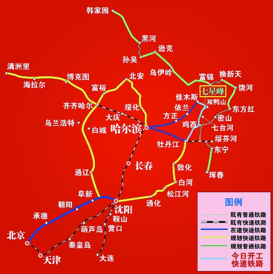 黑龙江省"一轴两环一边"铁路网主骨架总览