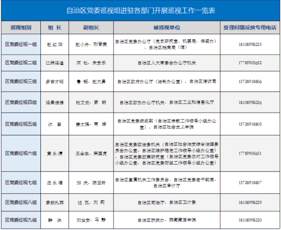 西藏第九轮巡视9个巡视组全部进驻 公布举报电话