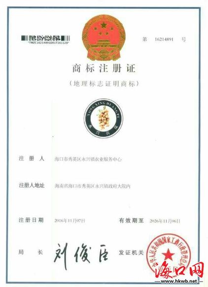 海口秀英区永兴黄皮获国家地理标志认证--人