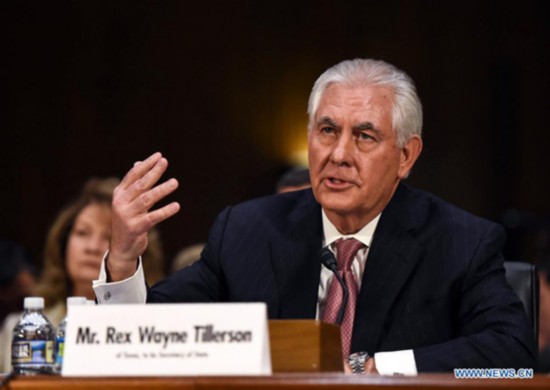 Rex Tillerson testifies before the U.S. Senate Foreign Relations Committee during the confirmation hearing on his nomination to be U.S. secretary of state at Capitol Hill in Washington D.C., the United States, on Jan. 11, 2017. (Xinhua/Bao Dandan)