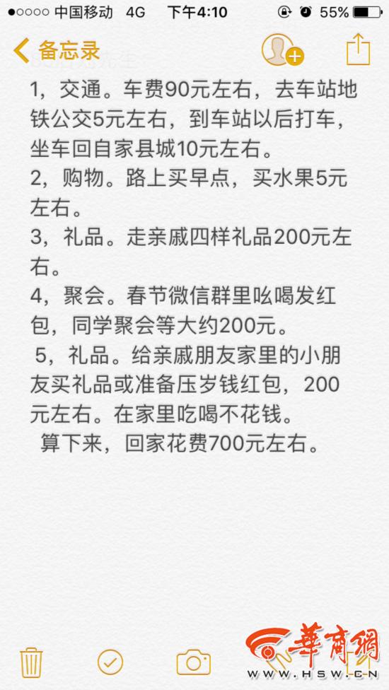 西安普通上班族的春节回家账本:大约花掉700元