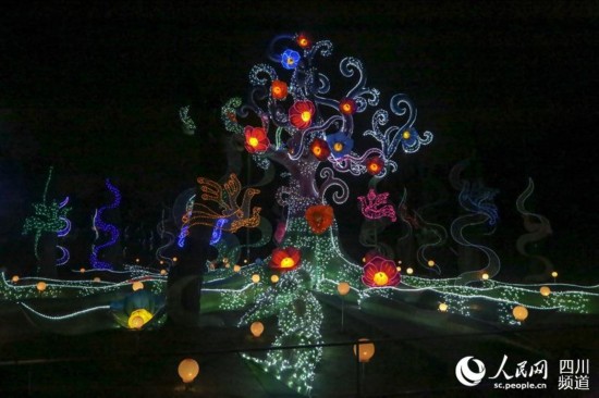 春節期間游客能在成都金沙遺址博物館看展覽、逛燈會。（朱虹 攝）