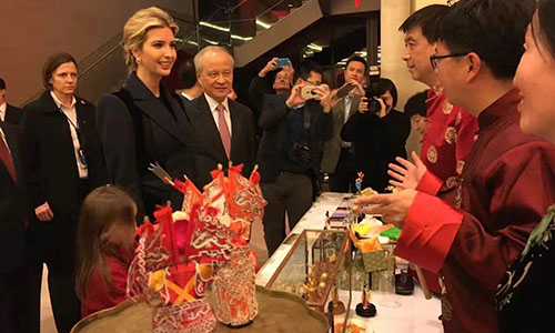 IvankaTrump attends New Year celebration at Chinese Embassy in Washington on Feb 1. Photo: Chen Lidan 