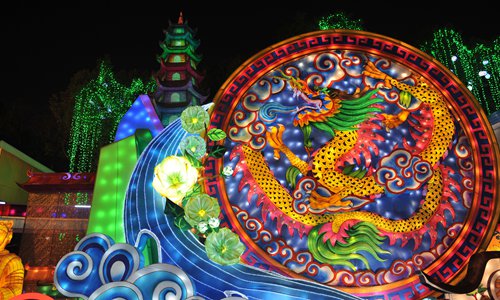 Lanterns are on display at the Caideng Park in Zigong, Southwest China's Sichuan Province. Photo: Peng Ying