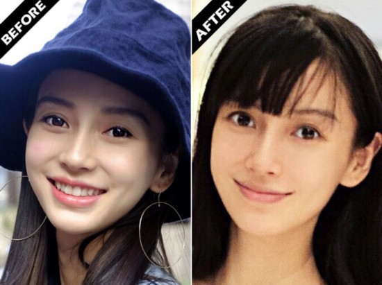 angelababy:打粉底时 卸妆后