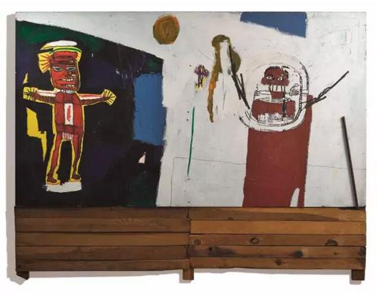 让·米切尔·巴斯奎特(Jean-Michel Basquiat)
《致水神》
1984年作
压克力、油棒、丝网印刷、钢裱于木板
209.6 x 274 x10.2公分
估价:3,500万至4,300万港元