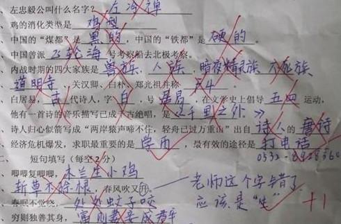 网晒小学生语文试卷 脑洞之大令人捧腹