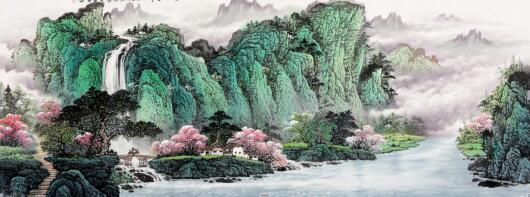 王宁新作六尺横幅山水画作品《福居宝地》 作品来源:易从网