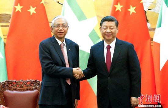 Chinese President Xi Jinping held talks with Myanmar President U Htin Kyaw on April.10th, 2017. [Photo: chinanews.com]