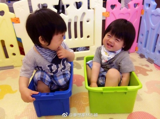 林志颖晒双胞胎儿子萌照 小哥俩互动超有爱(图