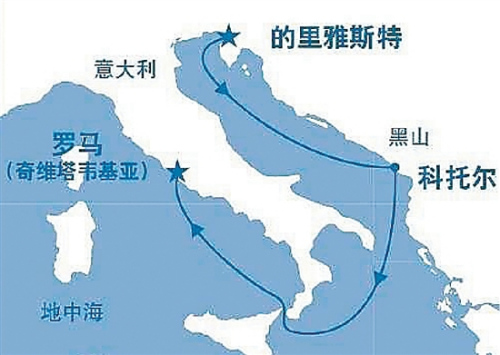 盛世公主号欧洲首航航线图。