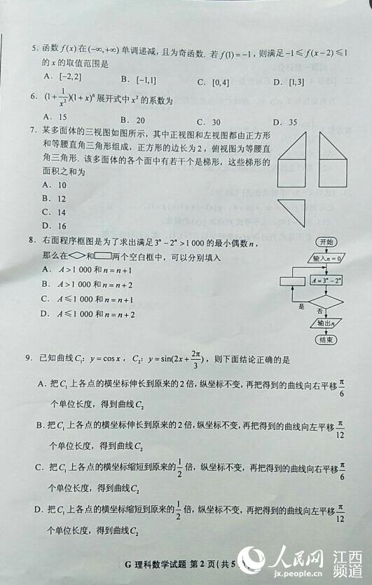 2017高考江西理科数学卷【2】