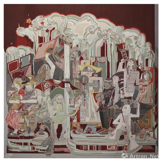 周珂《917号屋檐下没有雨季》纸本 工笔重彩 2m×2m 2017