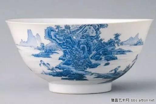 雍正 瓷胎畫琺瑯?biāo){料山水碗
