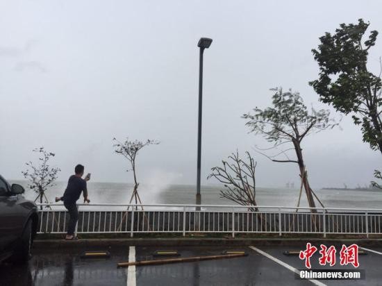 資料圖：去年強台風“海馬”登陸前，一市民在惠州大亞灣石化區海邊抓拍“海浪”。宋秀杰 攝