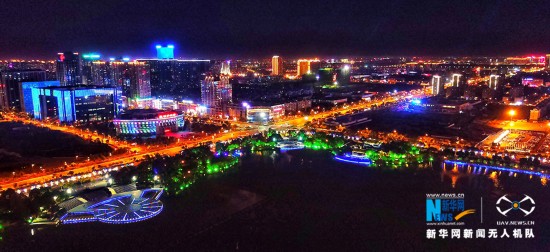 航拍盐城聚龙湖:璀璨夜景格外迷人