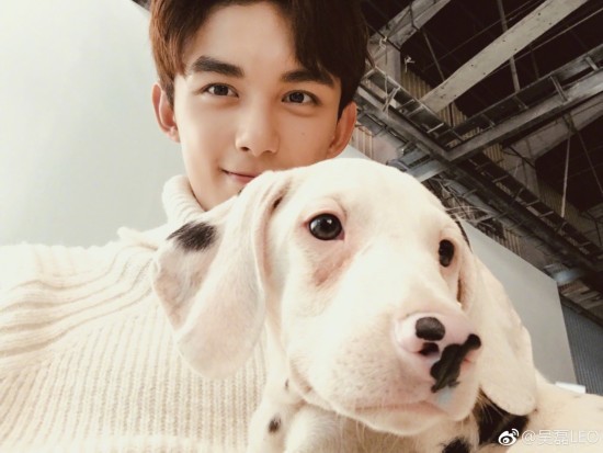 吴磊晒和狗狗自拍照 怀里抱狗笑容灿烂画面温
