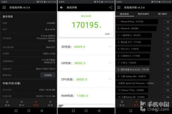 華為Mate 10 Pro安兔兔綜合性能測試