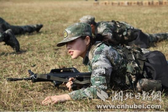 An undated photo shows a live-streaming hostess undergoing military exercises at a military camp in Hubei Province. [File Photo: cnhubei.com]